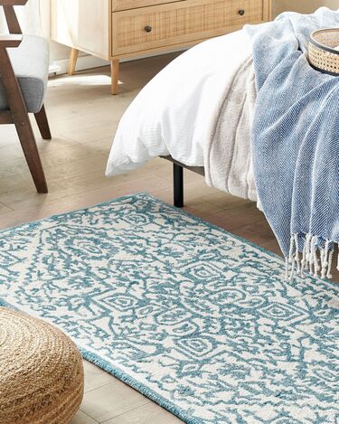 Wool Area Rug 80 x 150 cm White and Blue AHMETLI