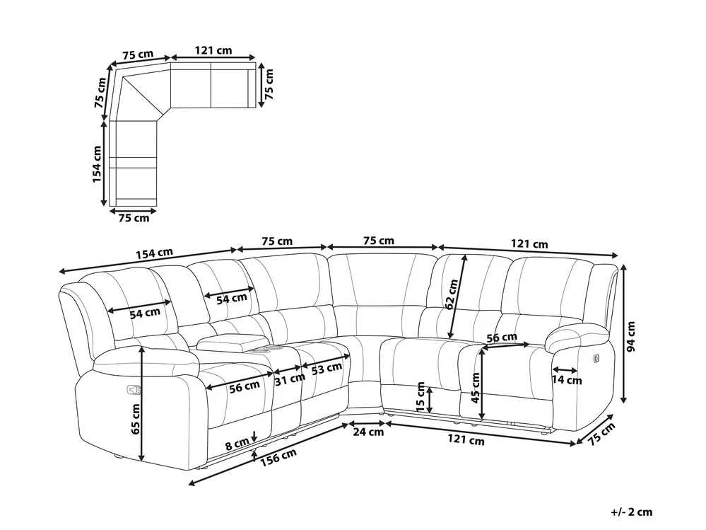 Manual Recliner Corner Sofa 5 Seater ROKKE Fabric Grey Left Hand_799711