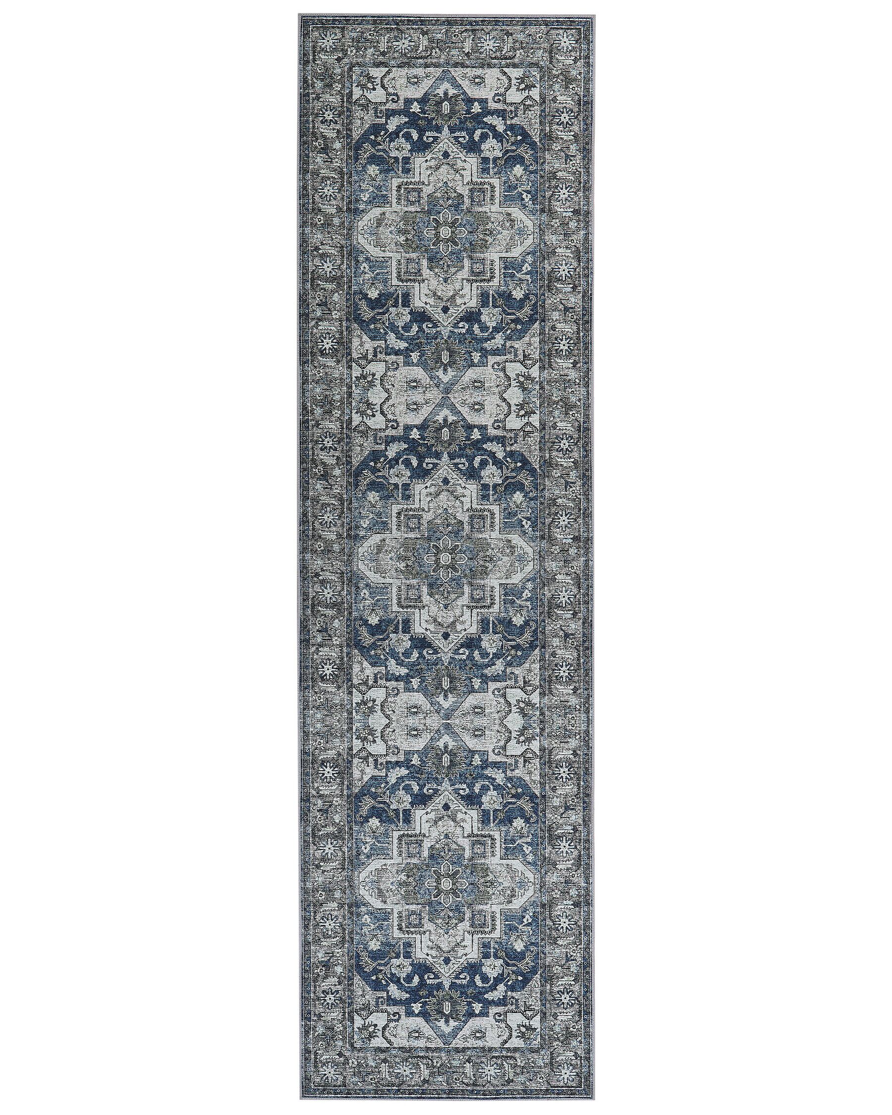 Teppich grau / blau 80 x 300 cm orientalisches Muster Kurzflor KOTTAR_831417