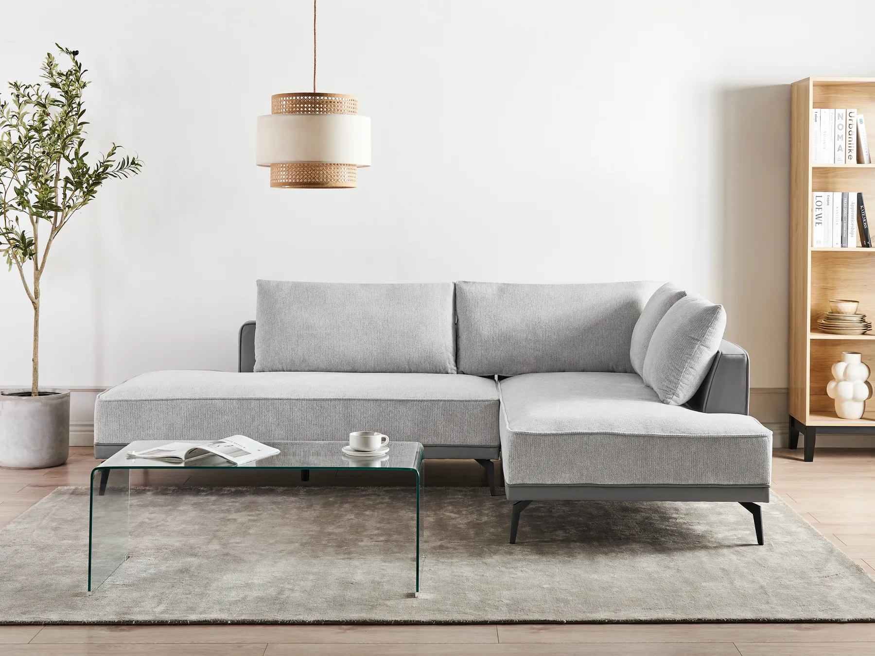 Corner Sofa 3 Seater MYKEN Fabric Light Grey Left Hand_952054