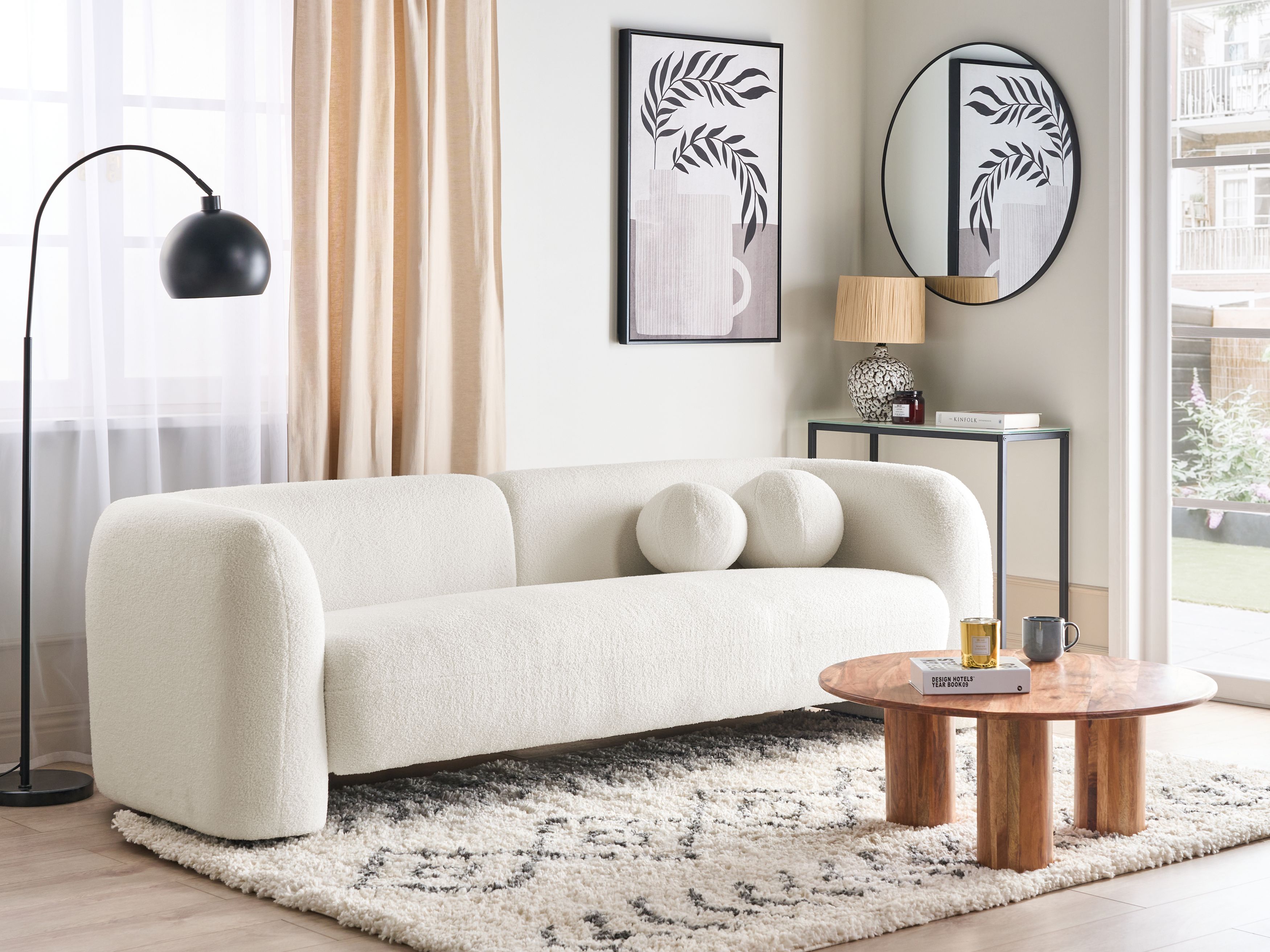 3 Seater Boucle Sofa White LEIREN | Beliani.co.uk