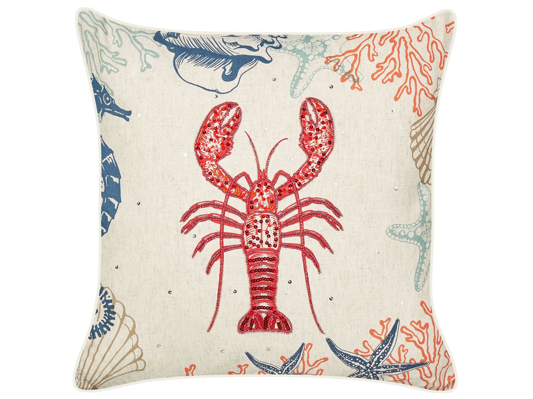 Coussin en lin à motif de homard beige 45 x 45 cm KELP_893087