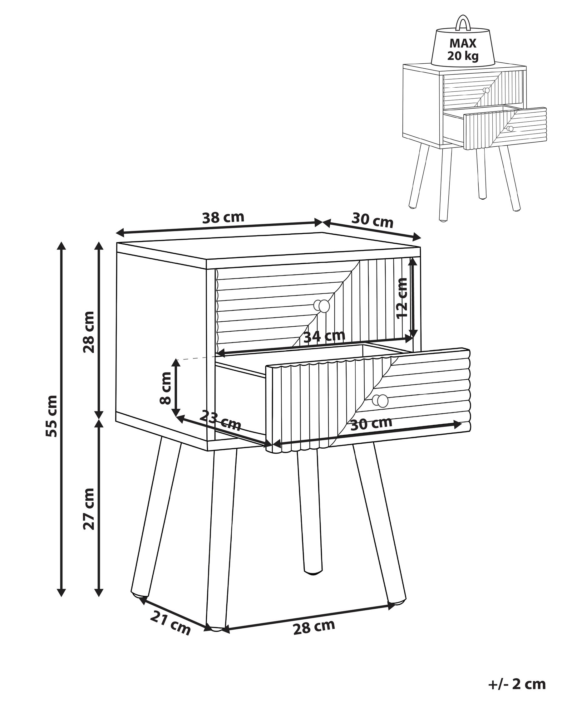 2 Drawer Bedside Table RONGE Light Brown_1042643