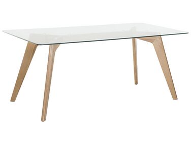 Jedálenský stôl so sklenenou doskou 180 x 90 cm svetlé drevo HUDSON