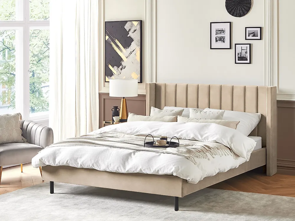 Cama Terciopelo VILLETTE 180 x 200 cm Beige_1183489