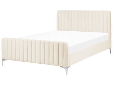 Cama de casal em veludo creme 140 x 200 cm LUNAN