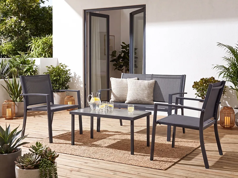 Lounge Set mit Tisch 4-Sitzer TAVOLETO Metall Dunkelgrau_1154556