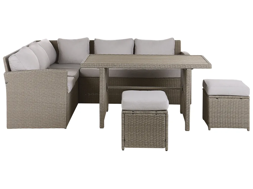 Set salotto da giardino con tavolo e pouf 5 posti BARDI con cuscini Rattan sintetico (PE) Tortora_833691