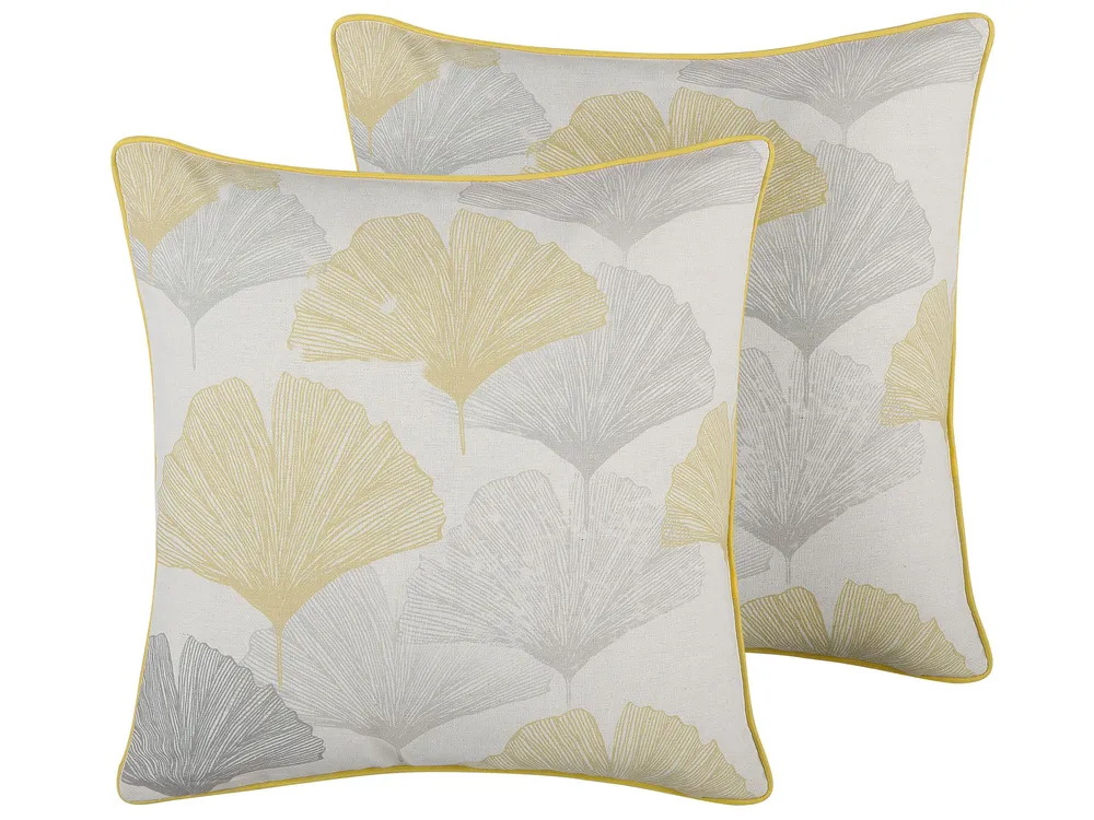 Set of 2 Decorative Cushions CANDYTUFT 45 x 45 cm Yellow Plant Pattern