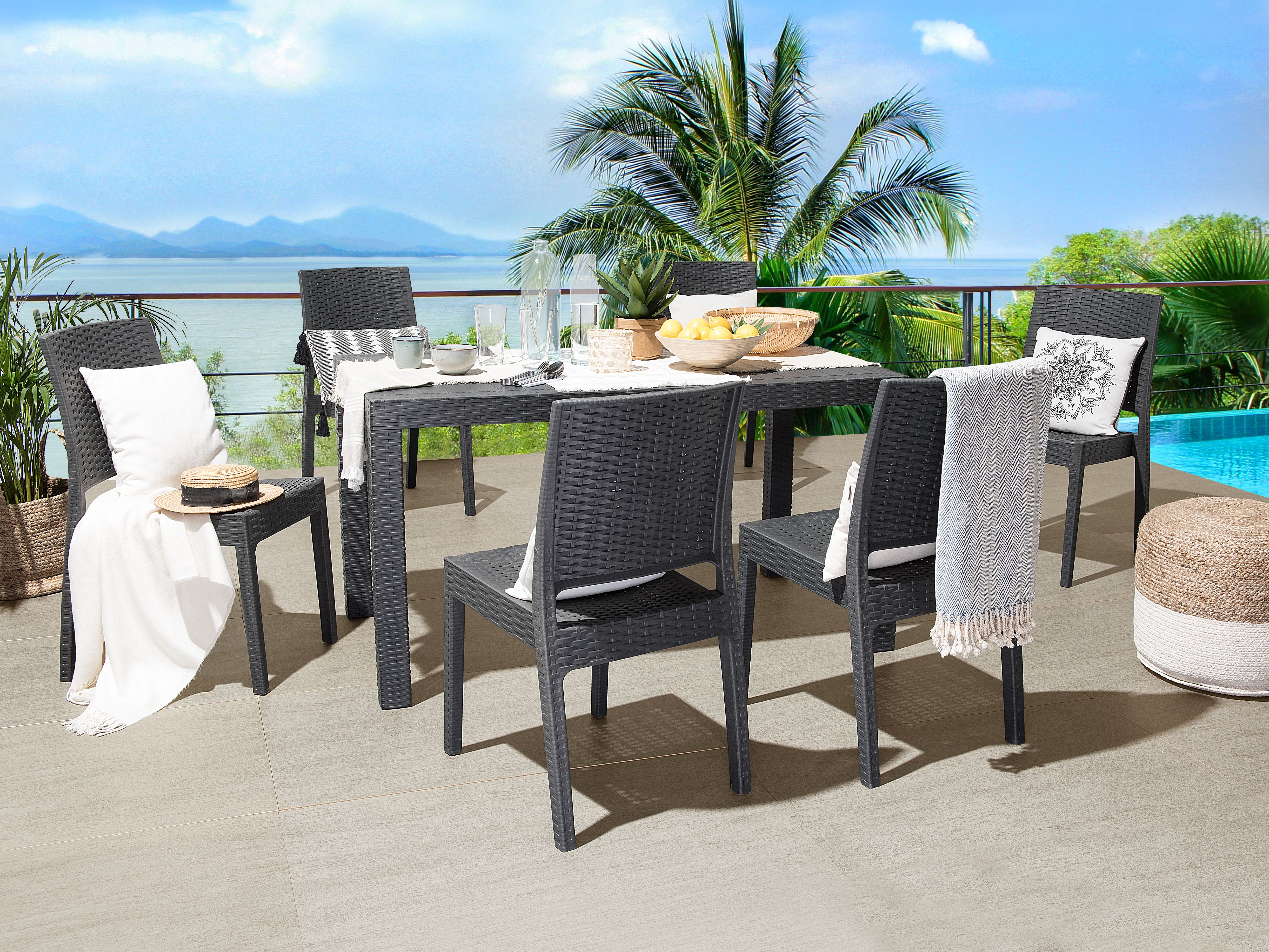 Gartenmobel Set Rattanoptik graphitgrau 6 Sitzer FOSSANO Beliani