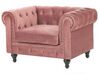 Soffgrupp 3-sits + fåtölj sammet rosa CHESTERFIELD _778874