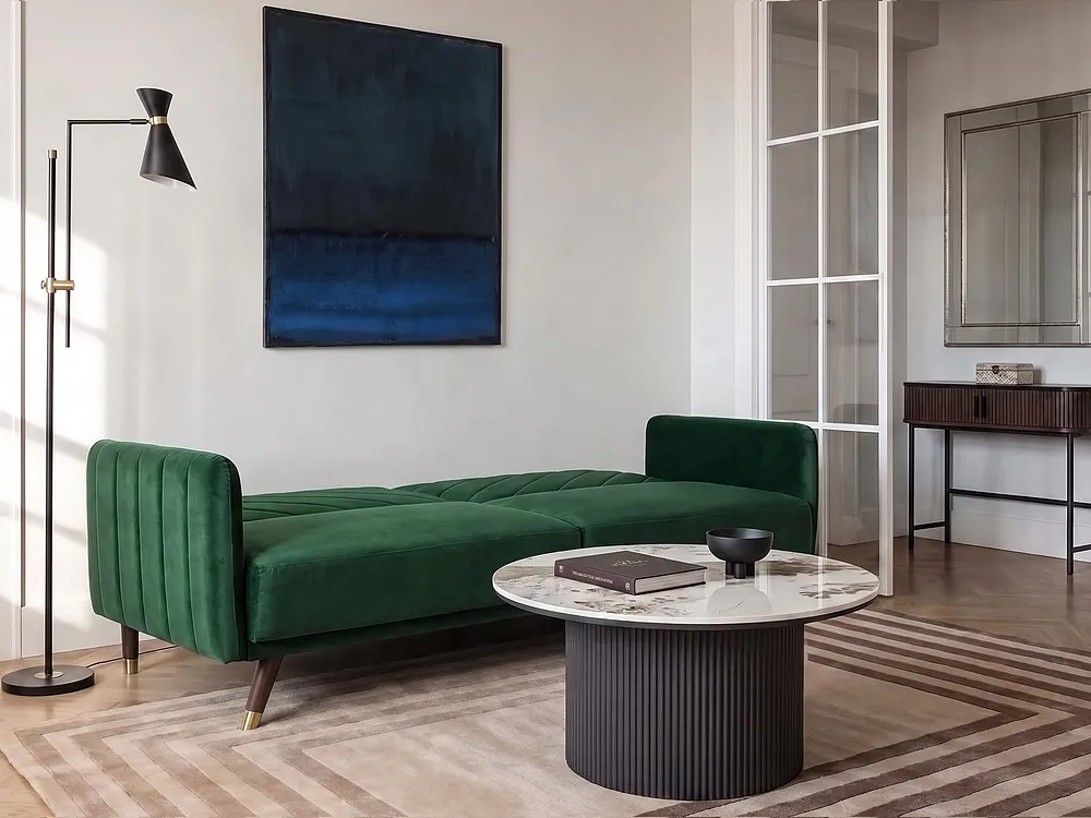 Sofa rozkładana dla 3 osób SENJA Welur Szmaragdowy_1154865