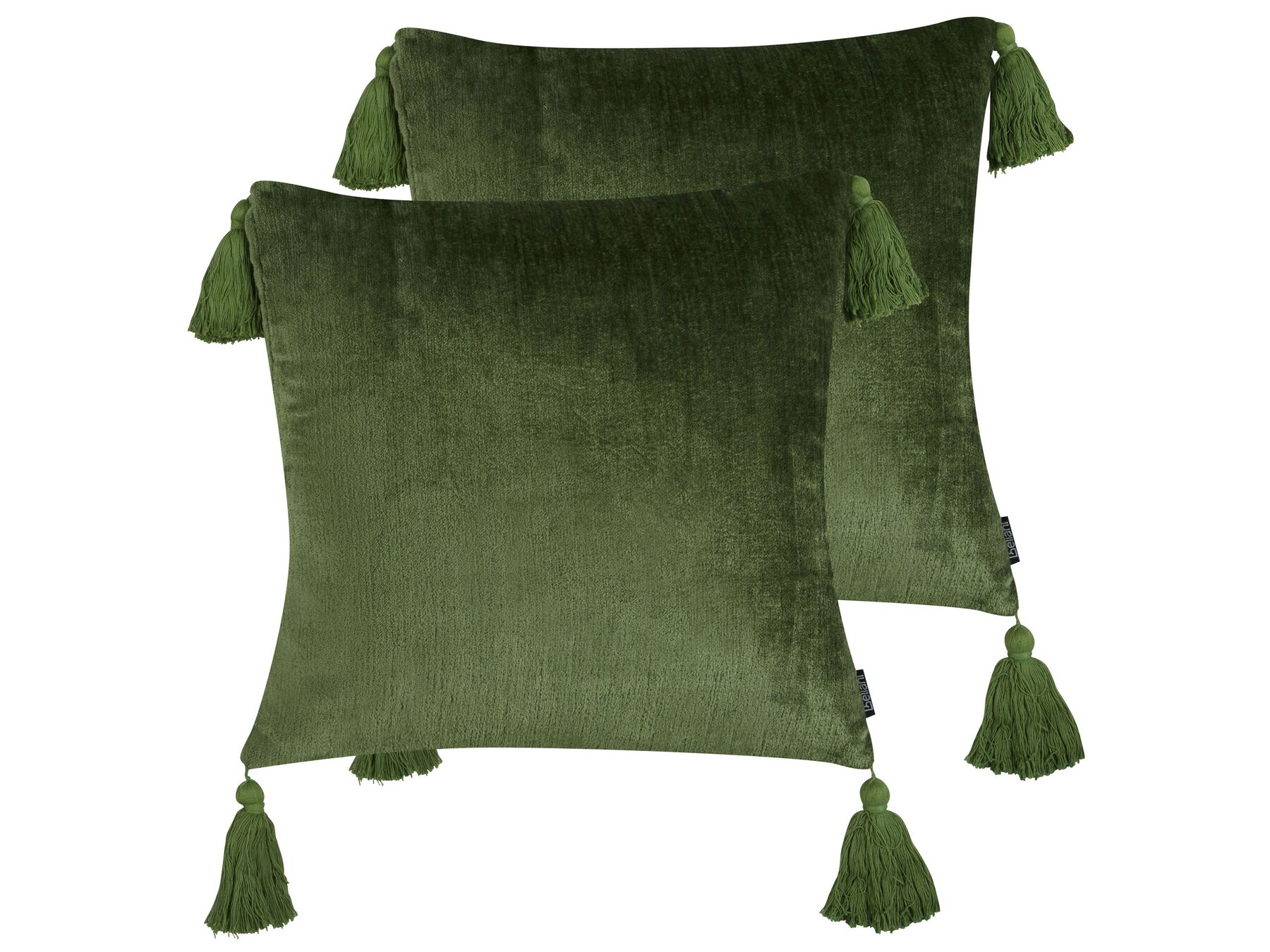 Conjunto de 2 cojines decorativos de terciopelo con borlas verde 45 x 45 cm HIZZINE_902683