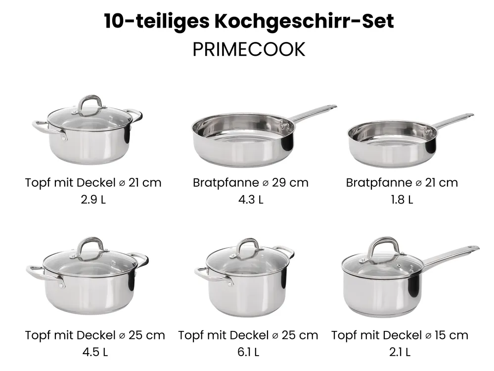 Kochgeschirr-Set 10-teilig PRIMECOOK Edelstahl Silber_1051154