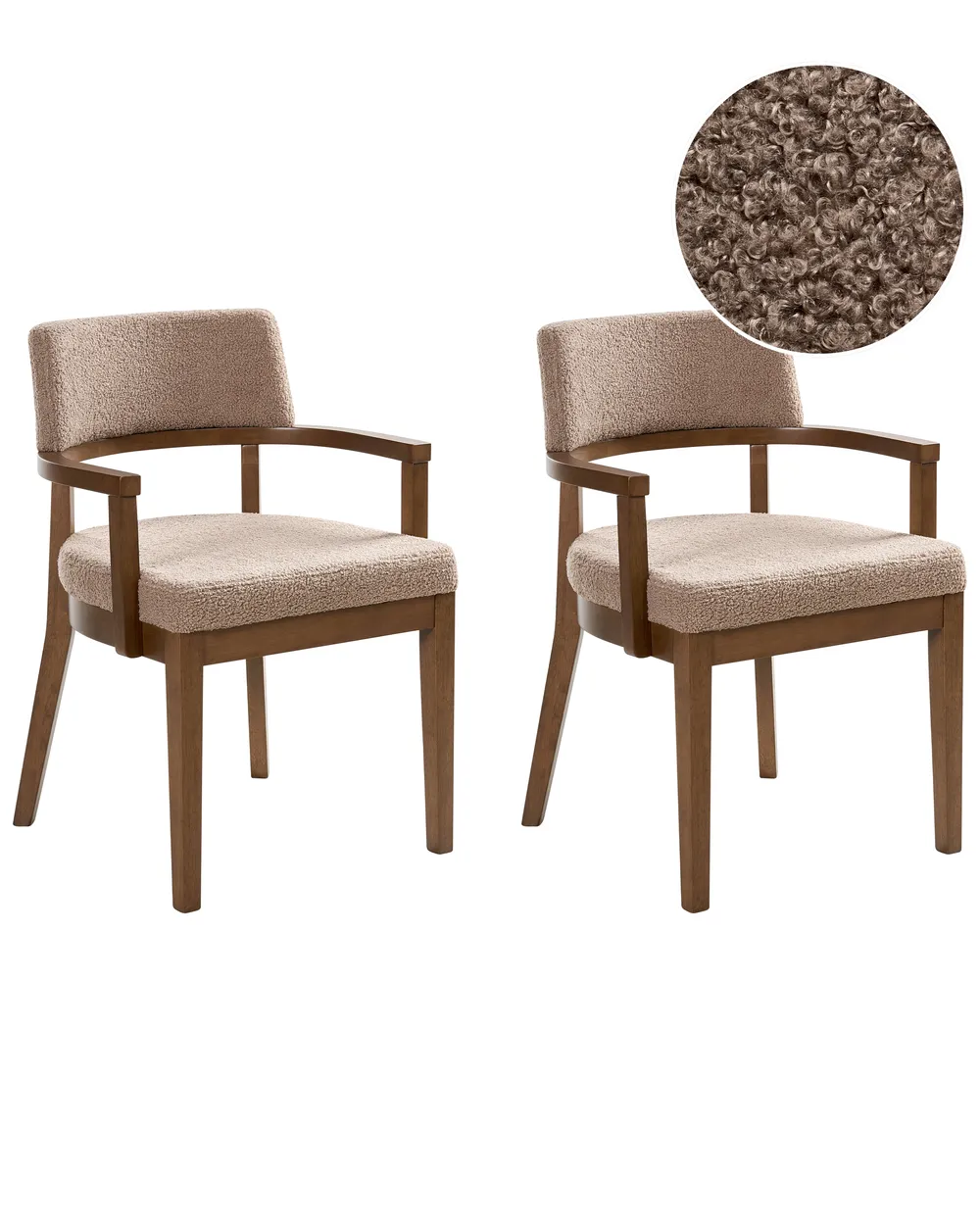 Set med 2 matstolar DALBO Bouclé Mörkbrun/ Taupe