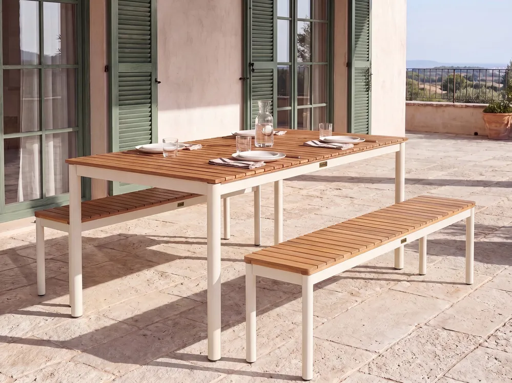 Garden Dining Set with Benches 6 Seater CORRICELLA Acacia Wood Brown_1125055