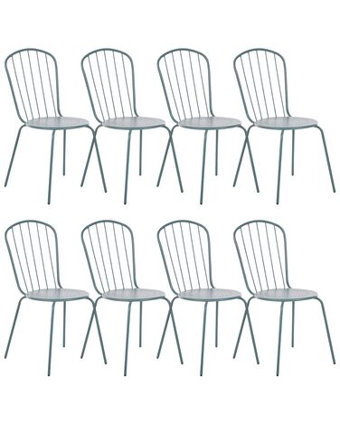 Set of 8 Metal Garden Chairs Light Blue CALVI