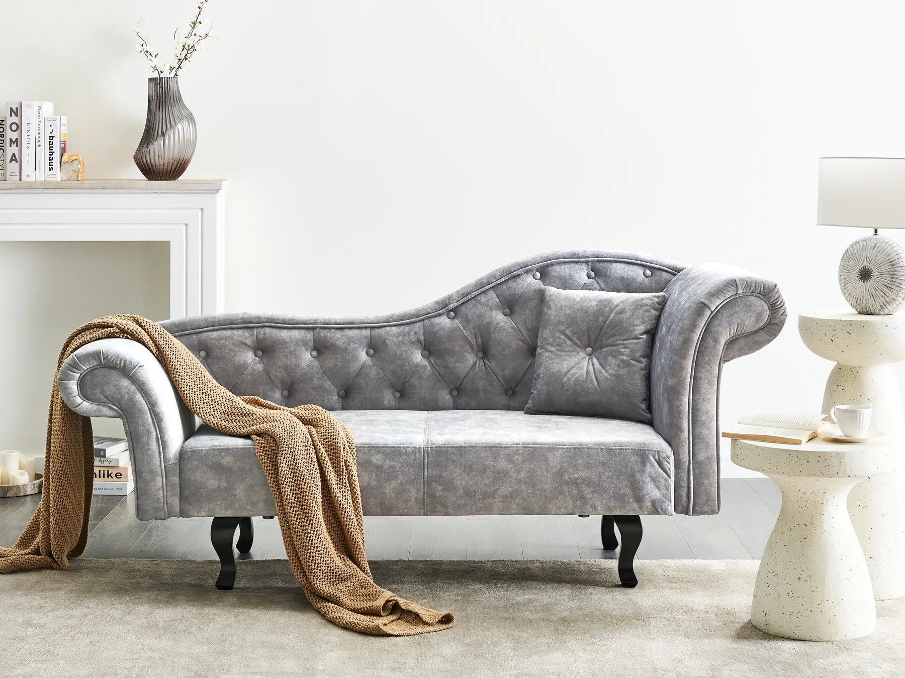 Chaise longue versione destra LATTES II con cuscino Velluto Grigio_954726