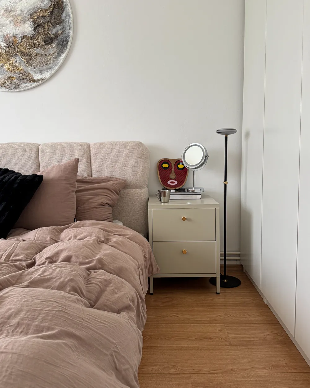 Ottoman Bed BASTON Fabric Light Beige 180 x 200 cm (EU Super King)_1071939