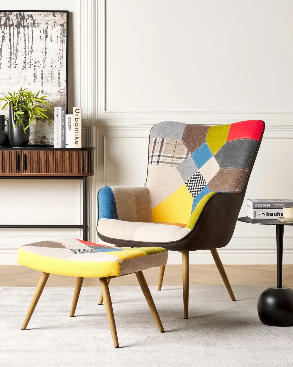 Wingback Chair VEJLE with Footstool Fabric Multicolour
