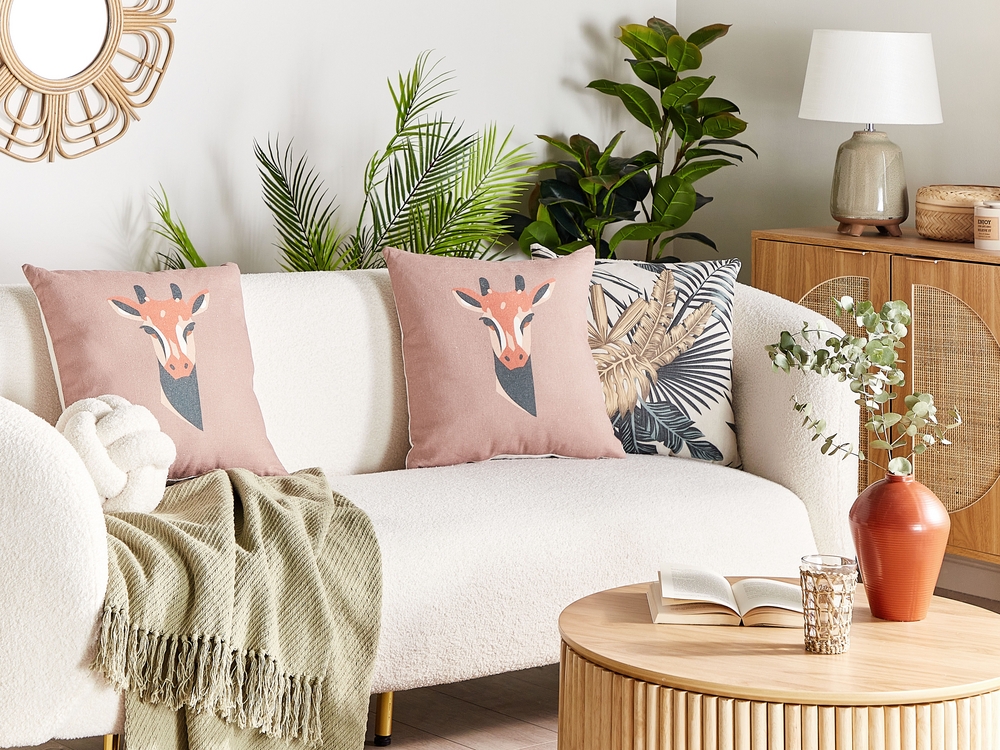 Set of 2 Decorative Cushions Giraffe Motif 45 x 45 cm Pink CANDELABRA Beliani