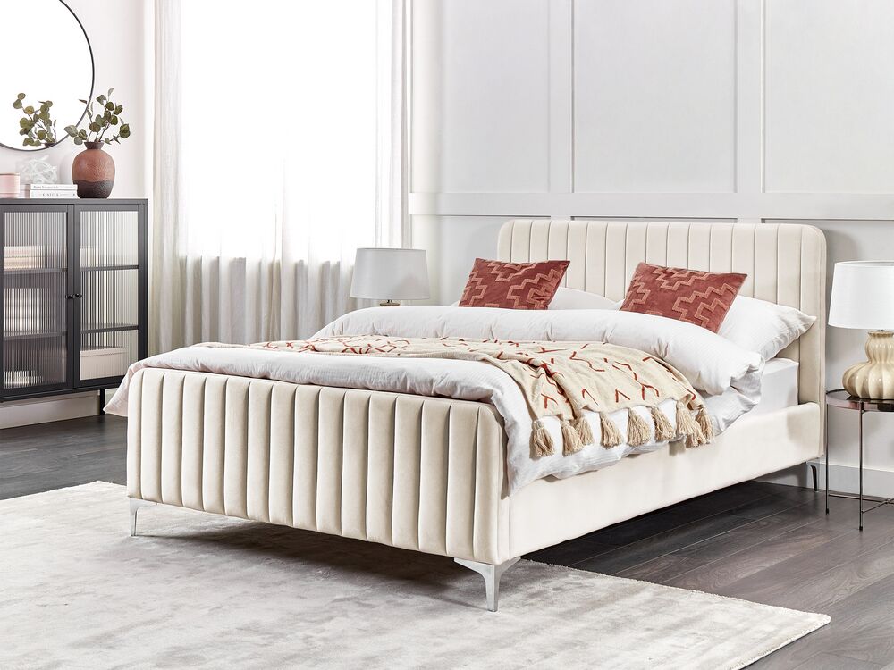 Lit avec sommier Velours LUNAN 140 x 200 cm Beige clair