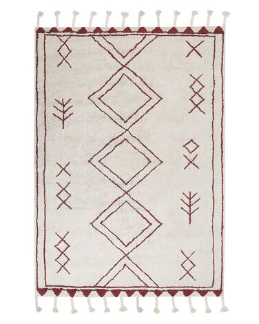Bavlněný koberec 140 x 200 cm bílý/červený KENITRA