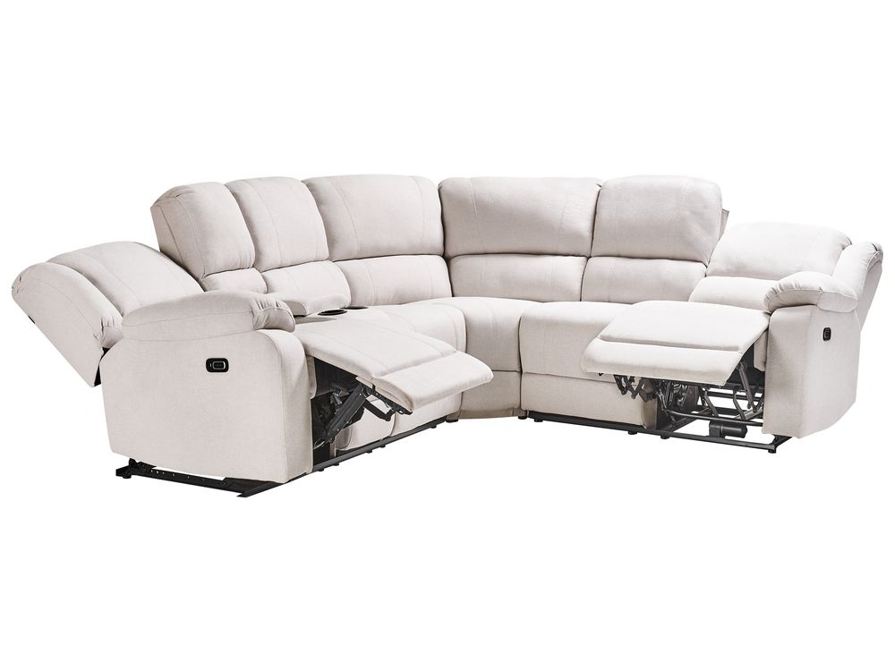 Ecksofa manuell verstellbar ROKKE mit USB-Anschluss Stoff Cremeweiss linksseitig