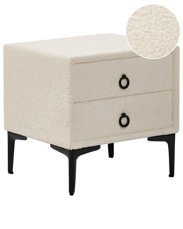 2 Drawer Boucle Bedside Table Off-White SEZANNE