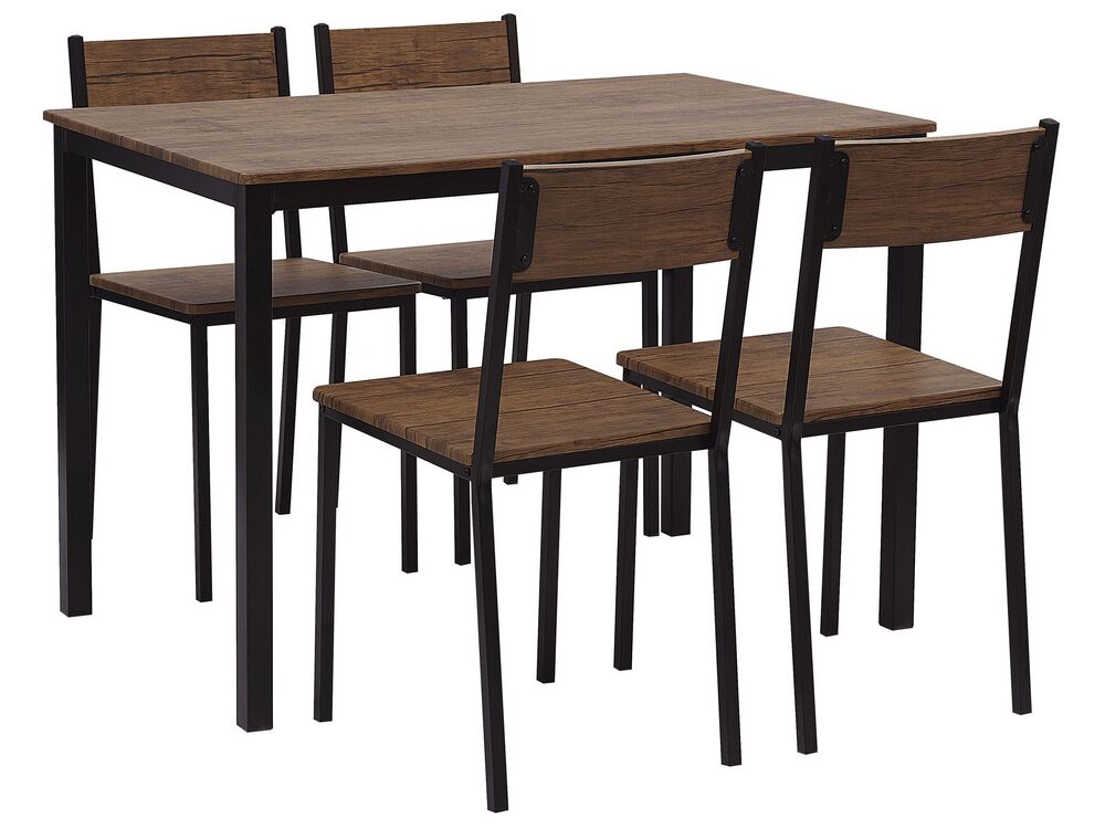 4 Seater Dining Set Dark Wood with Black HAMRY Beliani