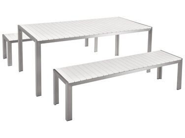 Zestaw ogrodowy stół i 2 ławki biały NARDO