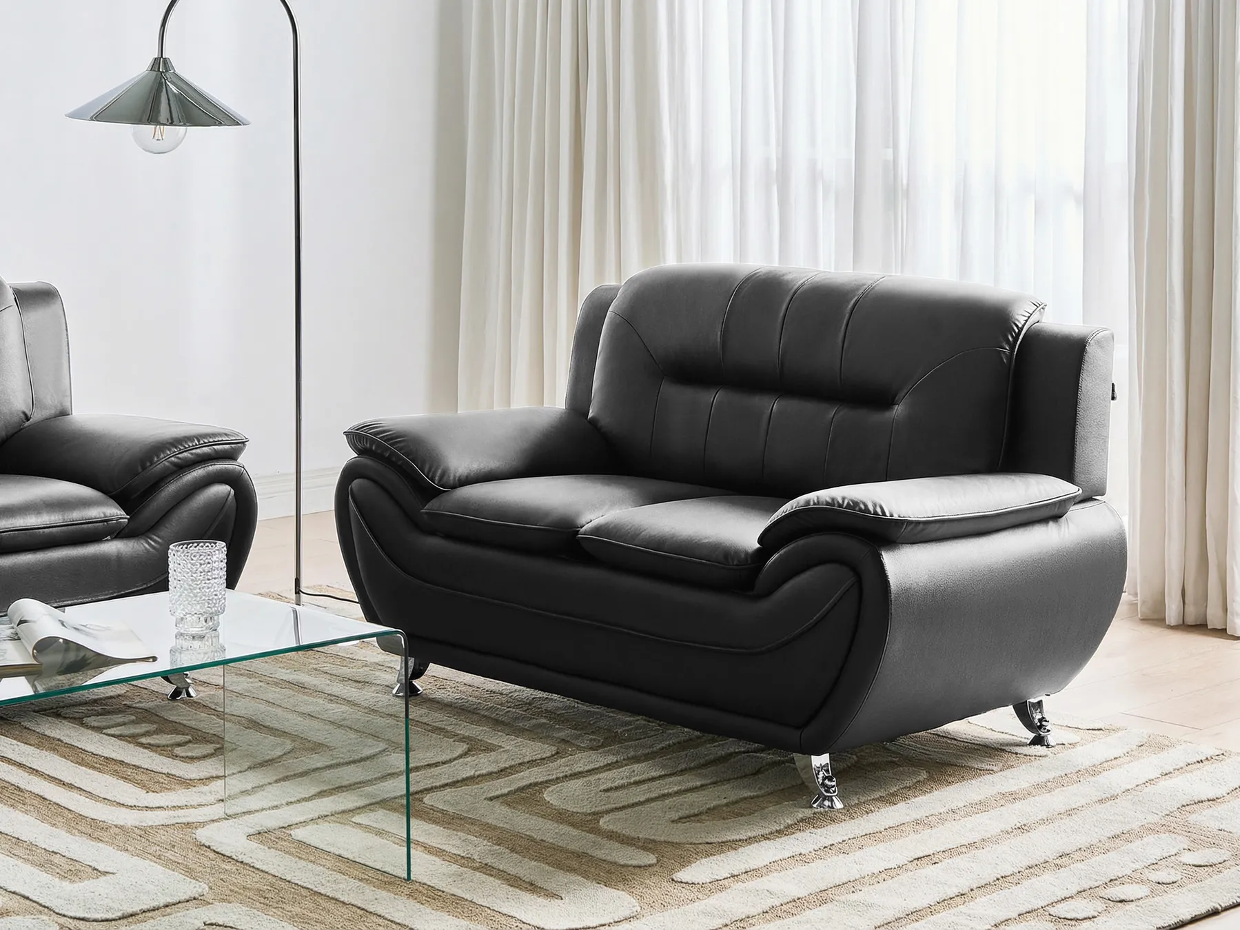 Sofa 2 Seater LEIRA Faux Leather Black_1058525