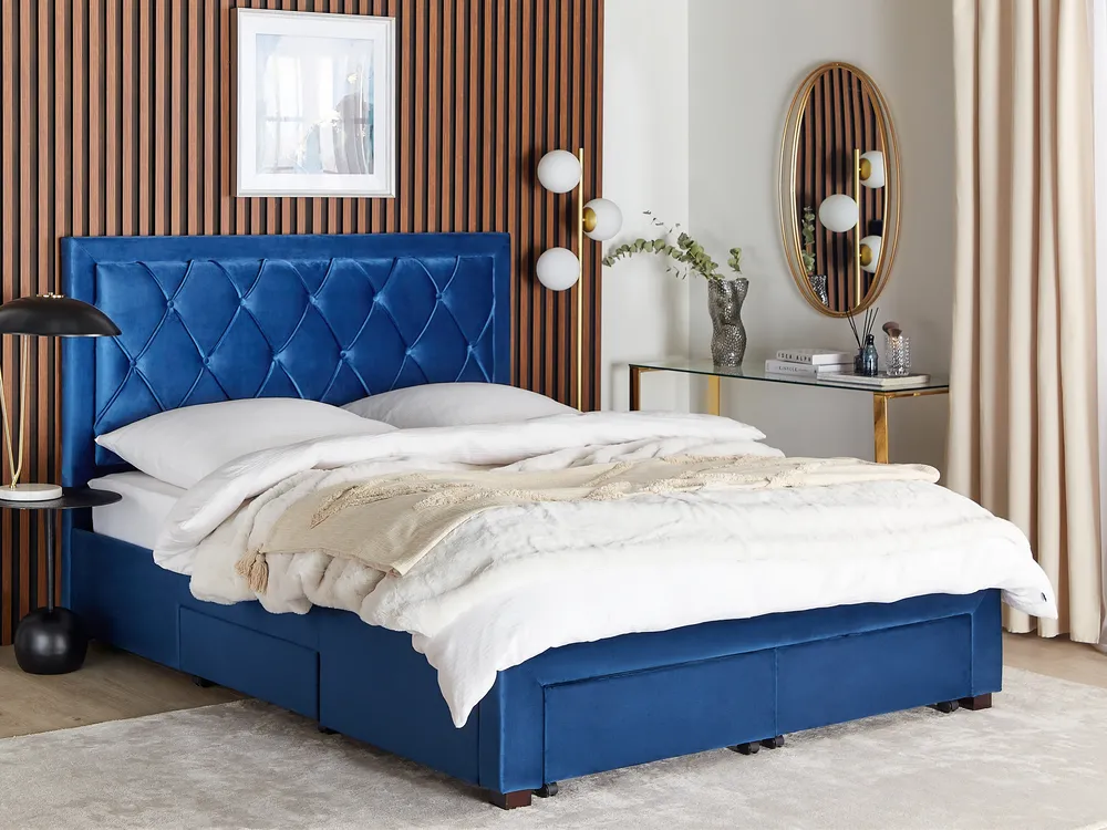 Bed with Storage Drawers LIEVIN Velvet Navy Blue 160 x 200 cm (EU King Size)_821230