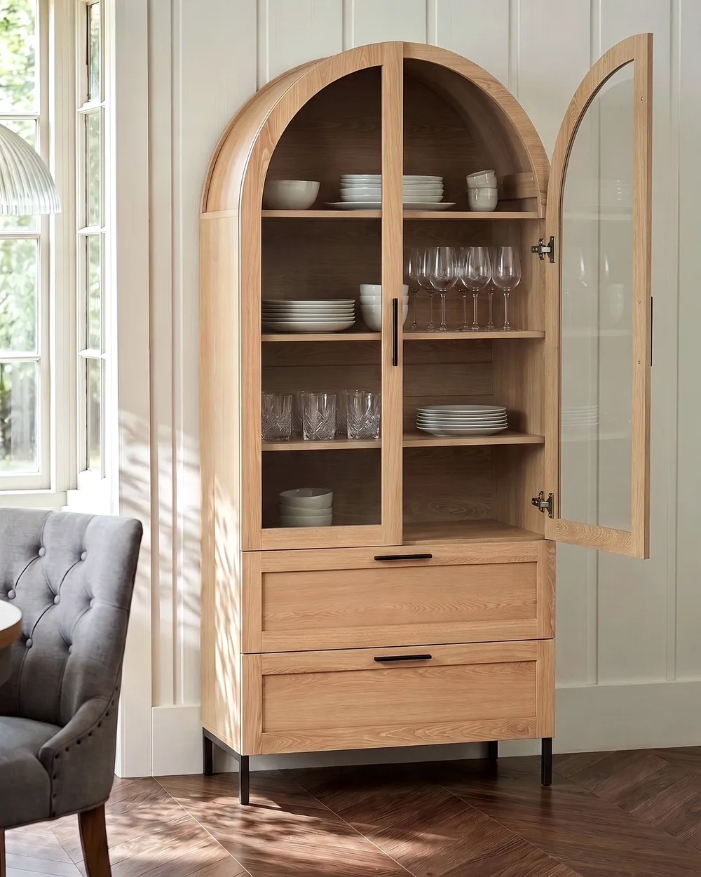 Glass Display Cabinet LACHINE 80 cm Light Brown_1124744