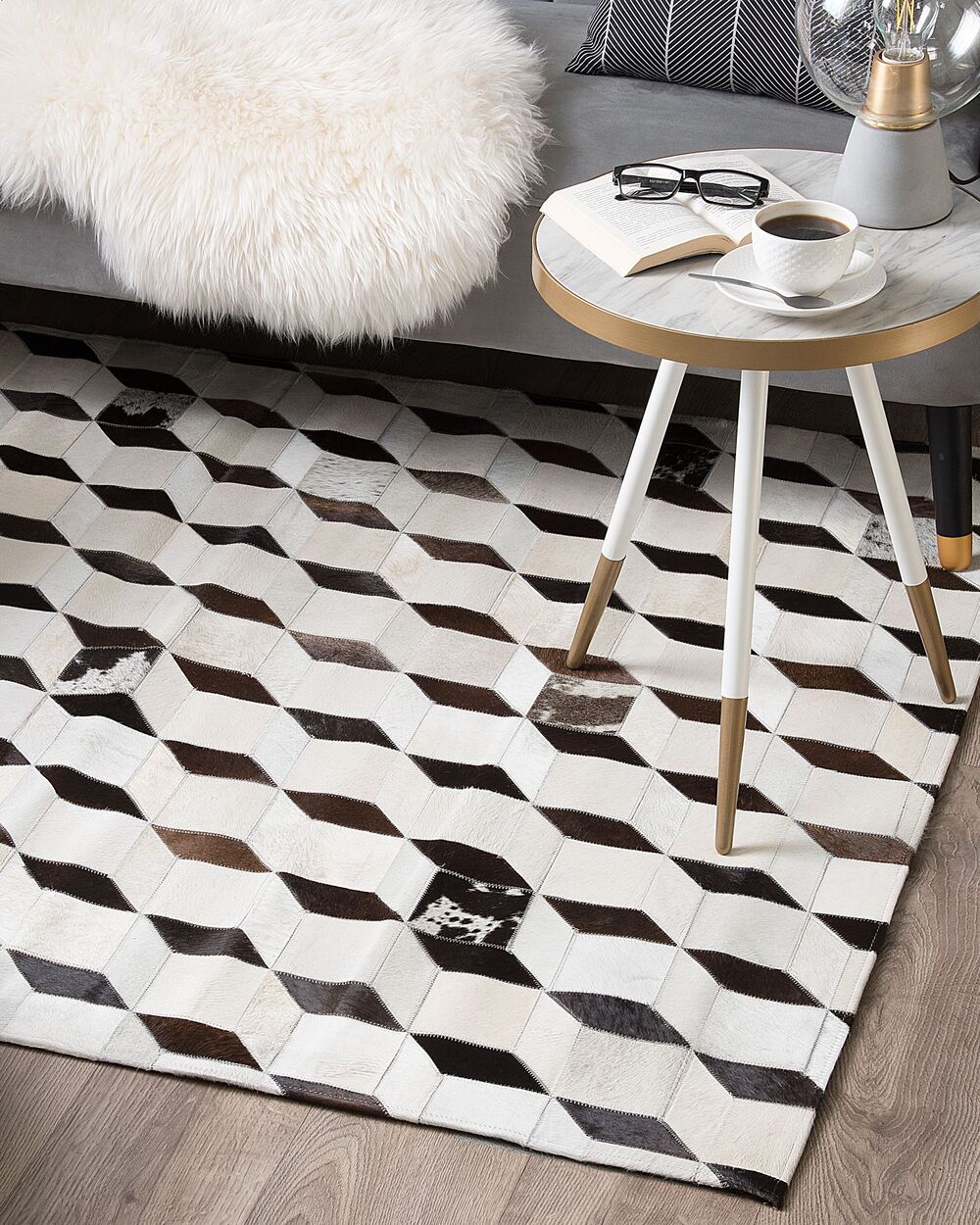 Rug ALPKOY White 160 x 230 cm Leather