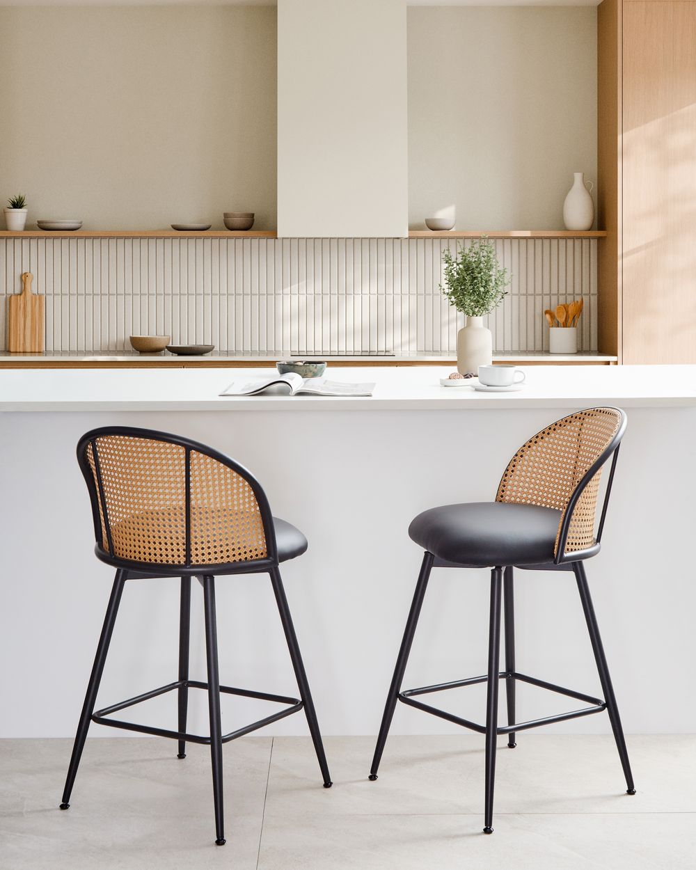 Set of Bar Chairs NATHAN Faux Leather Swivel Black