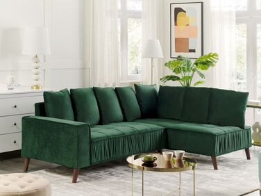 Left Hand Velvet Corner Sofa Green GRENA