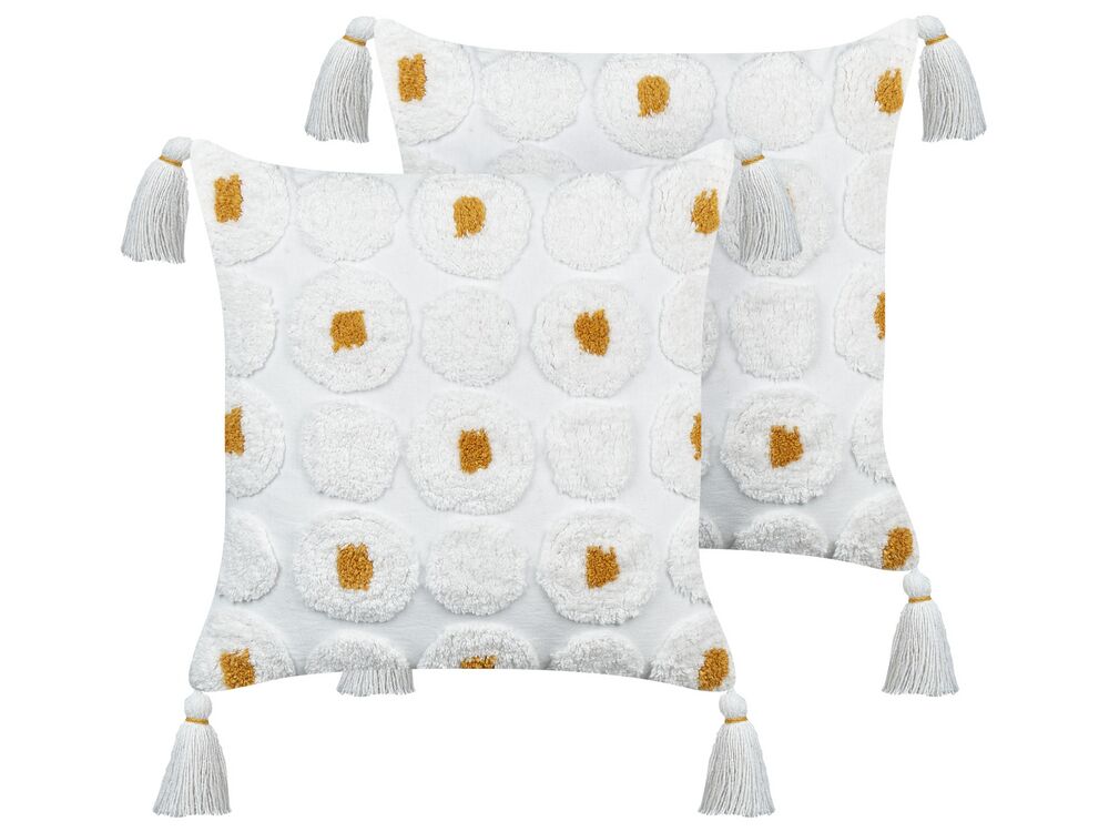 Set of 2 Decorative Cushions AZALIA 45 x 45 cm Cotton White Floral Pattern