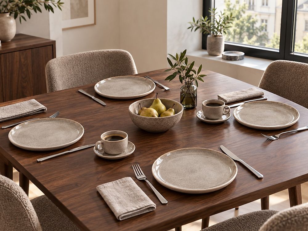 Set of 4 Dinner Plates COSTMARY Stoneware Grey 27 cm