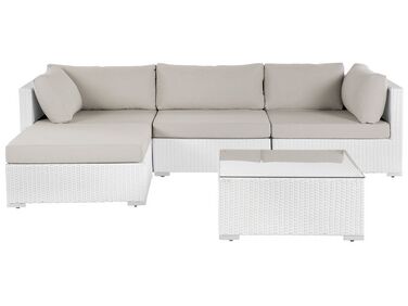 Right Hand 4 Seater PE Rattan Garden Modular Corner Sofa Set White SANO II