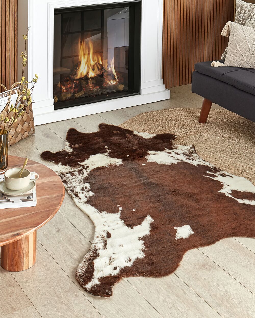 Faux Cowhide Area Rug 130 x 170 cm Brown and White BOGONG Beliani