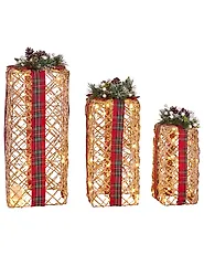 Set of 3 Christmas Decorations LED KAUSALA 65/55/45 cm Christmas Gifts Brown_1179596