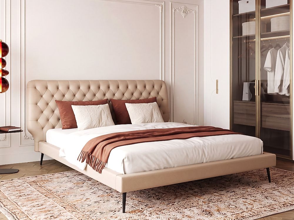 Lit avec sommier Cuir PU ESSONNE 160 x 200 cm Beige