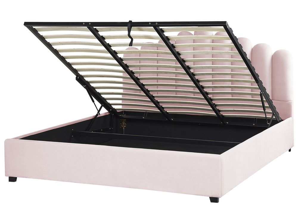 Ottoman Bed VINCENNES Velvet Pastel Pink 180 x 200 cm (EU Super King)