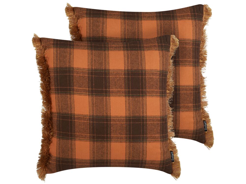 Lot de 2 coussins décoratifs BARJA 45 x 45 cm Orange À carreaux