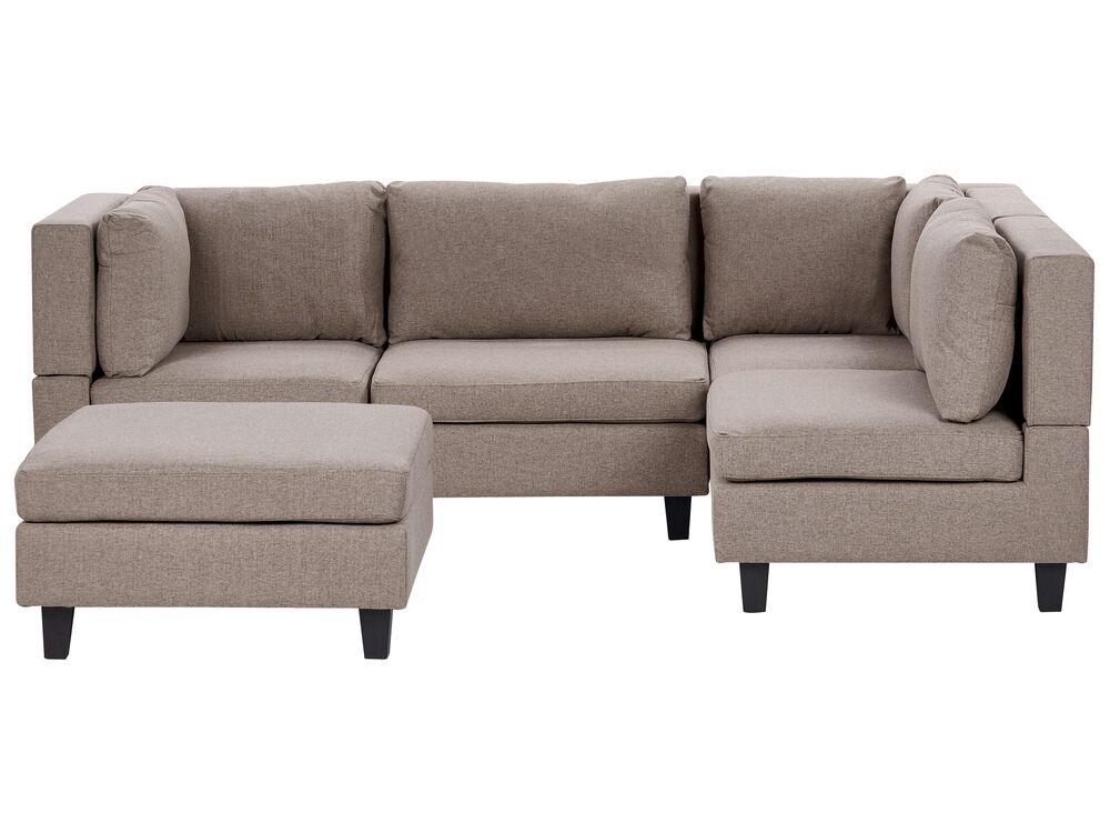 Modular Corner Sofa 4 Seater UNSTAD with Ottoman Fabric Brown Left Hand