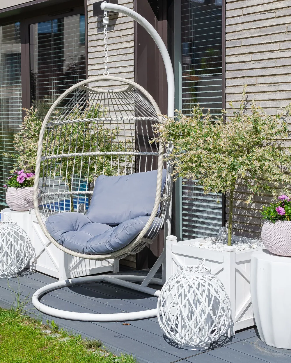 Hanging Chair with Stand ALBA PE Rattan White_827402