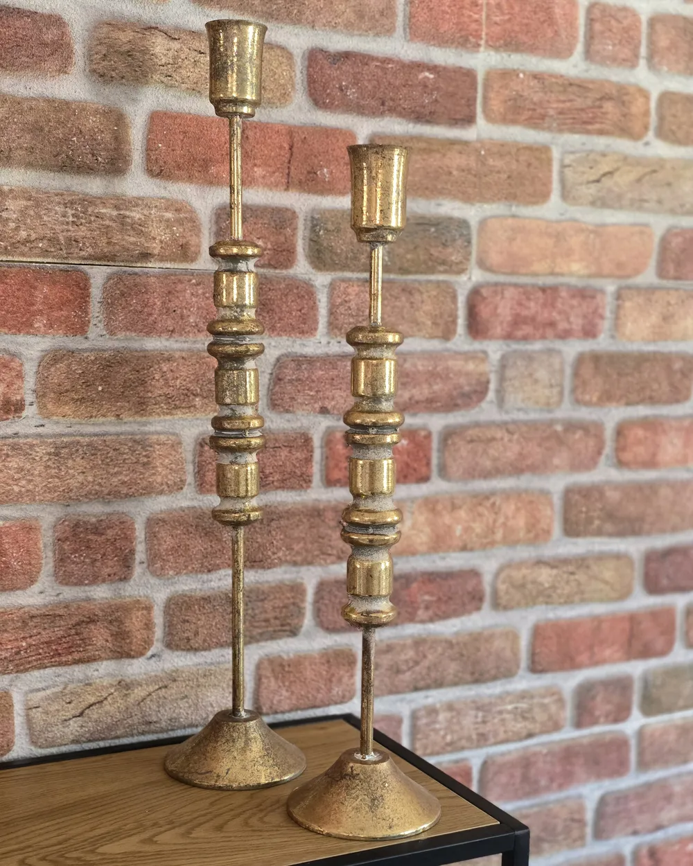 Zestaw 2 świeczników SALAMINA 63/49 cm Metal Złoty_913133