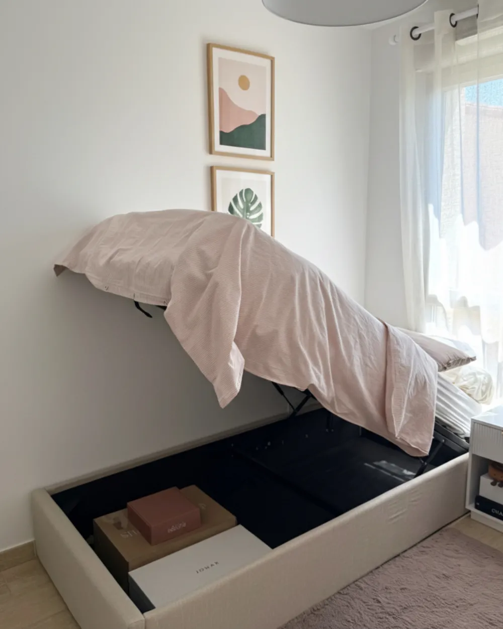 Bett mit Stauraum ohne Kopfteil DINAN Stoff Taupe 90 x 200 cm_1030896