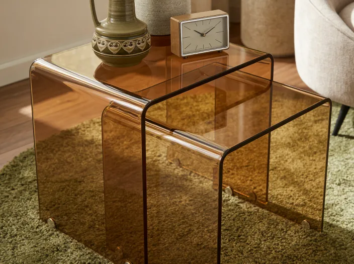 Set di 2 tavolini KENDALL Vetro temperato Marrone_1047064
